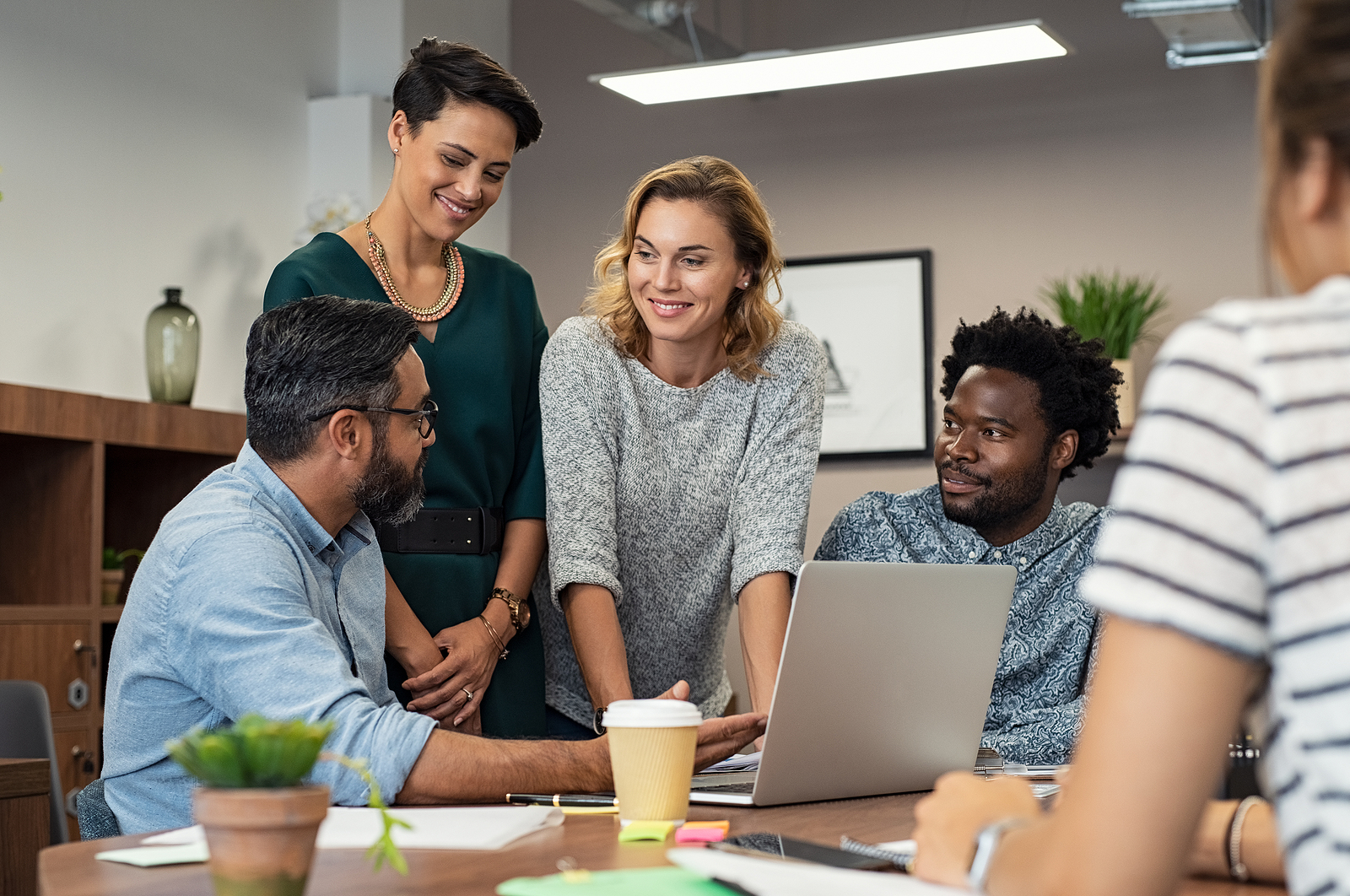 Team members collaborating in a professional environment